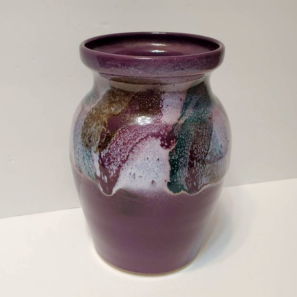 DK Clay Studio Pottery Vase, Ceramic Urn, Purple Glaze, Vintage North Carolina